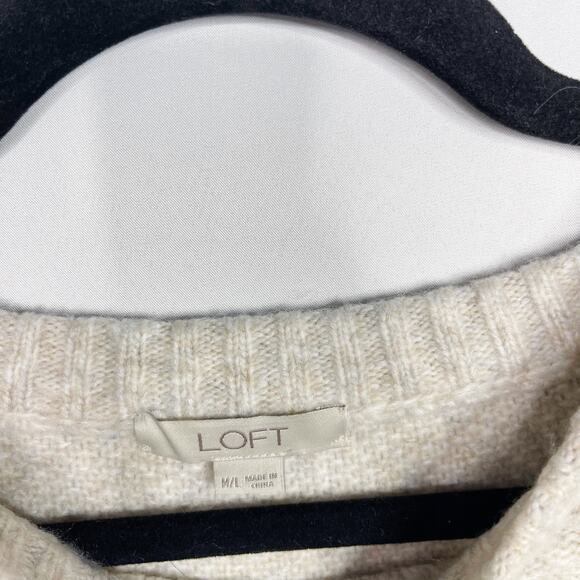 LOFT M/L Medium Large Heather Cream Knit Poncho Sweater Wool Blend Soft Cozy - Picture 6 of 9